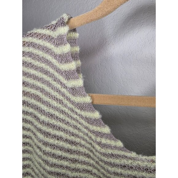 Free People Striped V-Neck Sweater Medium Gray Yellow Fuzzy Knit Pullover - Picture 4 of 8